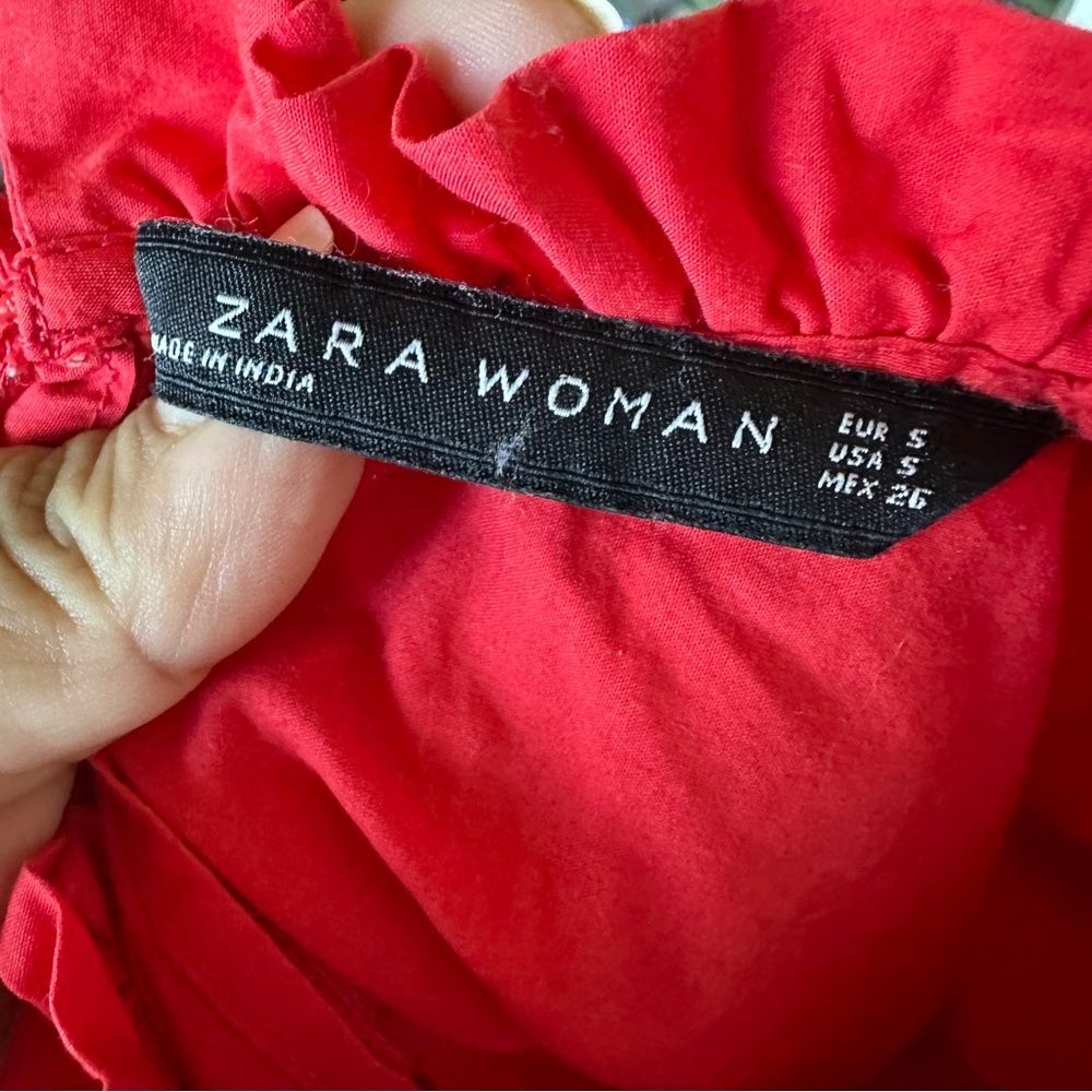Zara Womens Red Embroidered Boho Blouse Cotton Sz Small - Picture 4 of 8
